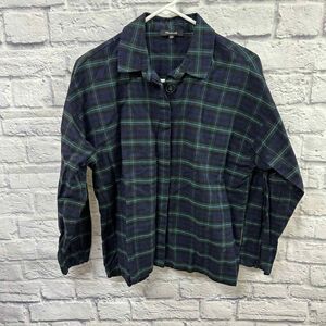 Madewell Shirt Womens XXS Bromley Green Blue Plaid Flannel Long Sleeve Button Up